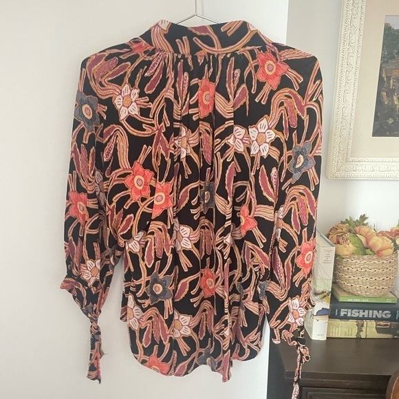 CHRISTIAN SIRIANO Floral Print Boho Style Loose Fit Short Puff Sleeves Sz S - Picture 6 of 7